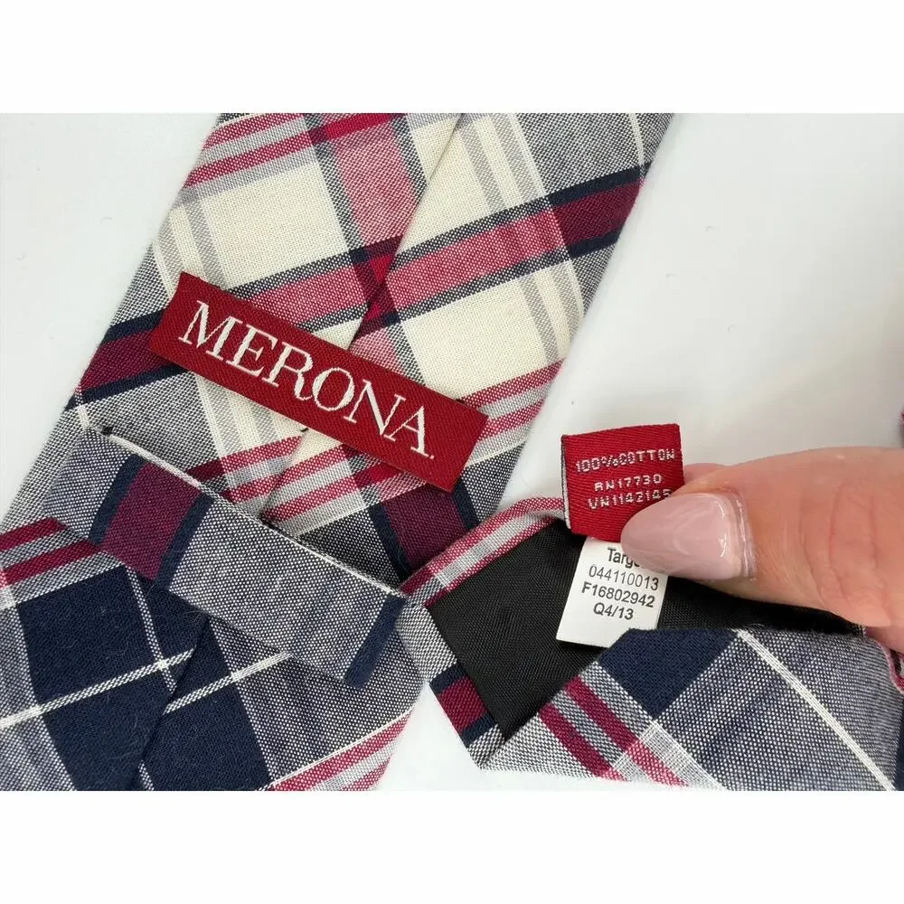Merona, plaid pattern red white and blue tie